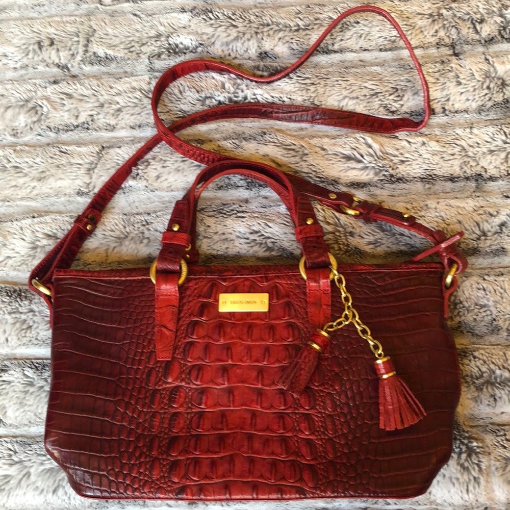 Brahmin red leather footed purse